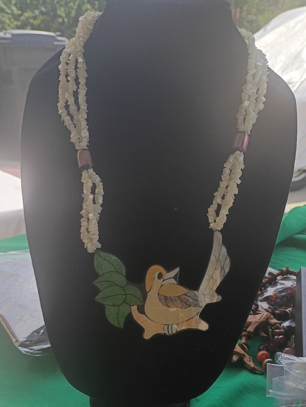 Handmade Cream Bead Necklace with Bird Pendant